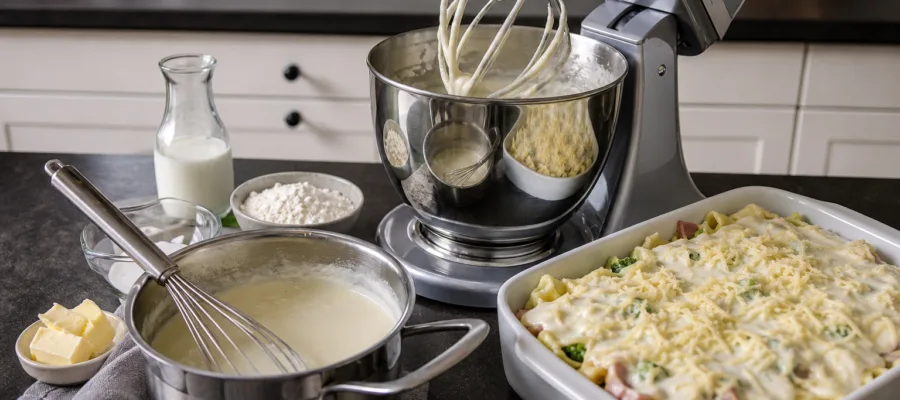 Béchamel & Auflauffuellung mit der Kuechenmaschine: klassisches Rezept