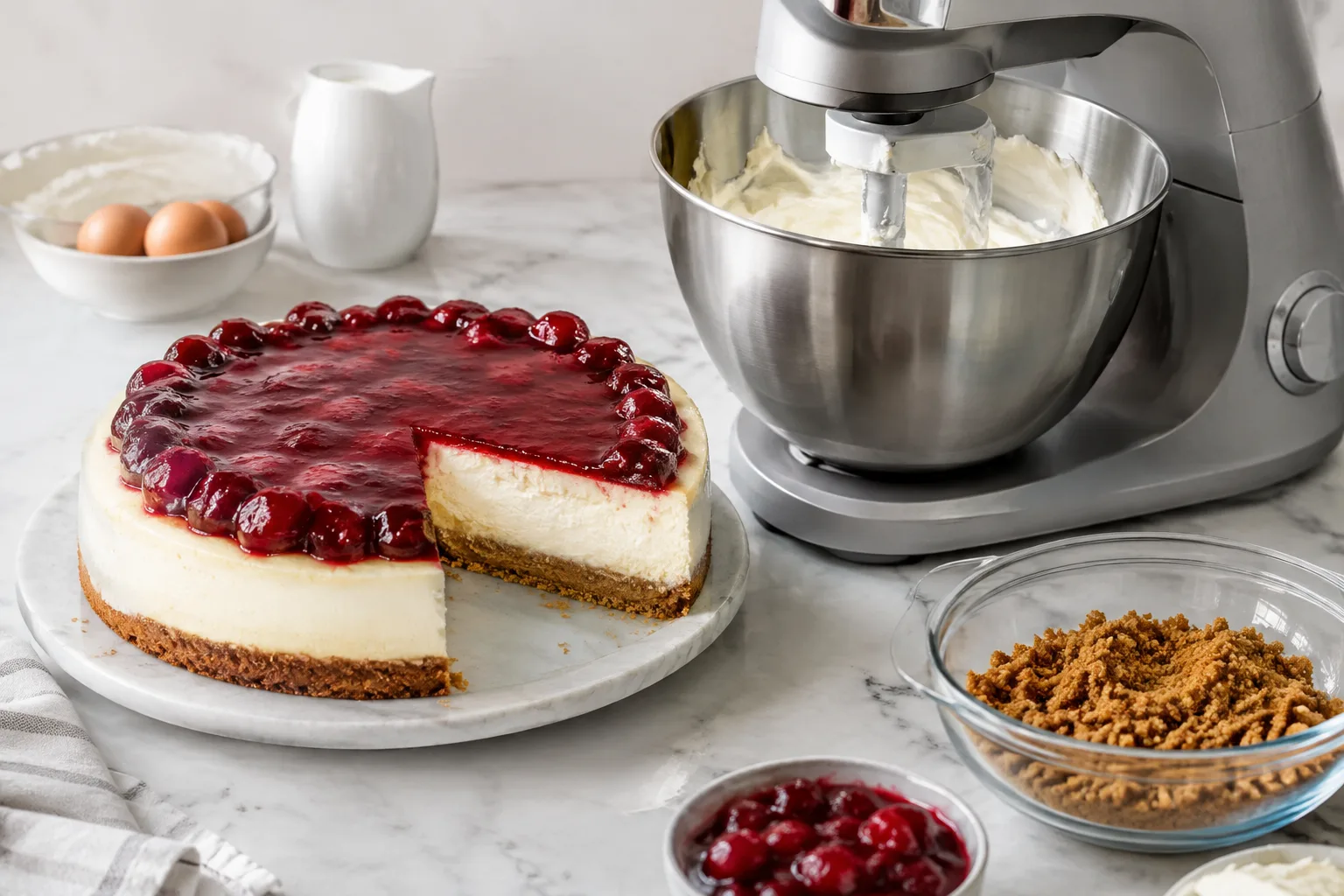 Cheesecake mit der Kuechenmaschine: Boden und cremige Fuellung
